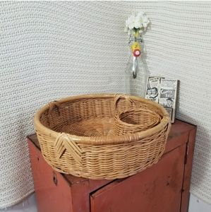 Round Wicker and Bamboo Boho Anthro Basket